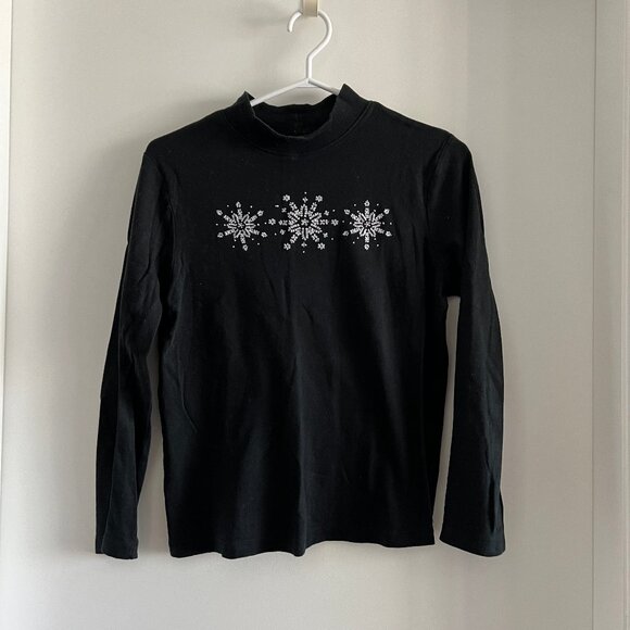 (2for$10) Tabi Snowflake Black Mockneck Long Sleeve - Picture 1 of 10